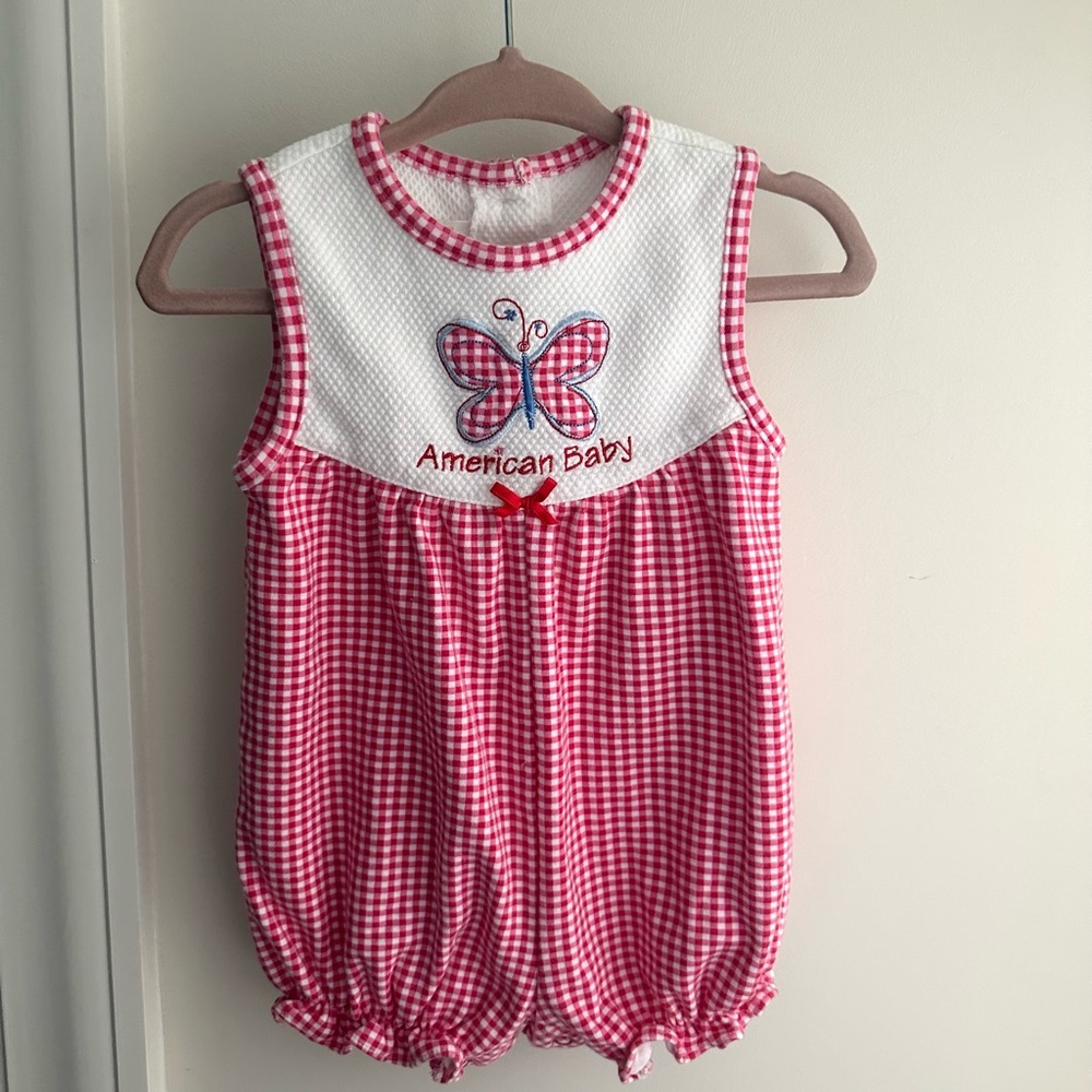 Vintage Baby | 90s TKS “American Baby” | Gingham Bubble Romper, 4th of July